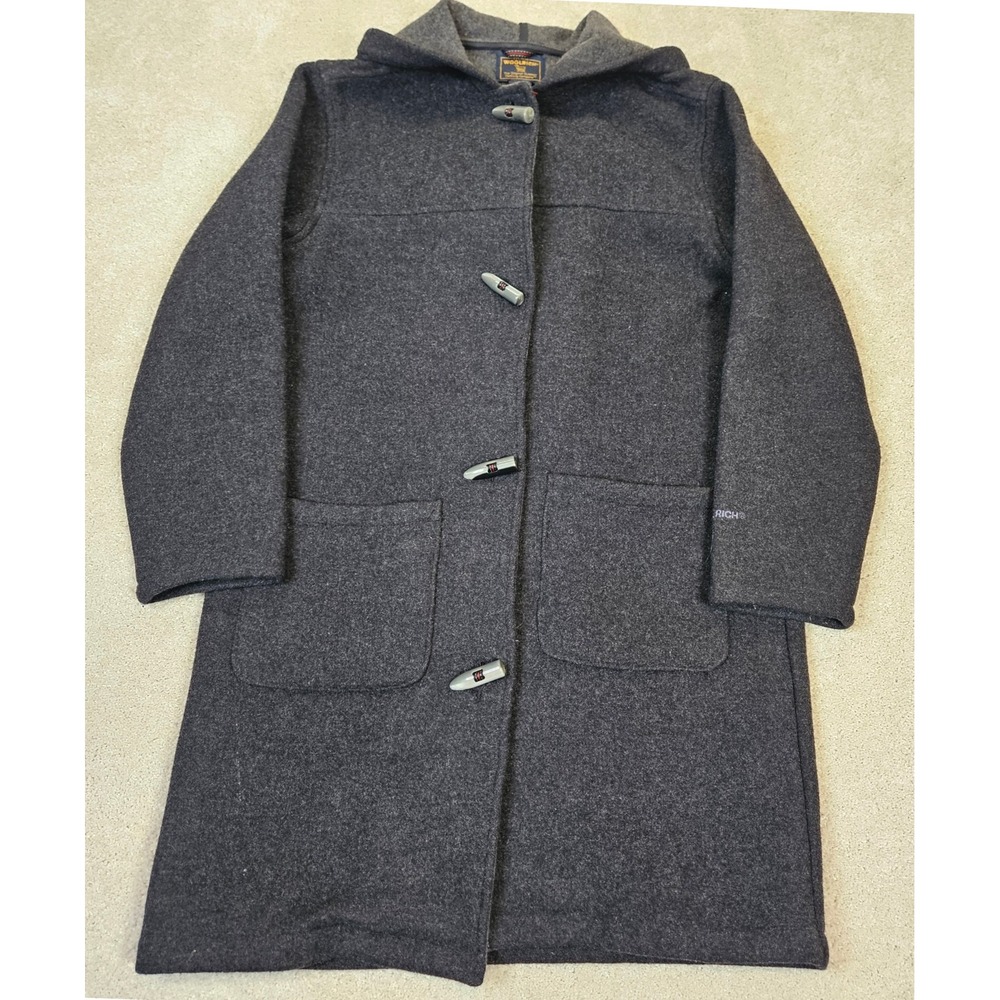 Woolrich Women Charcoal Hooded‎ Duffle Coat Toggle Closure Heritage Americana S